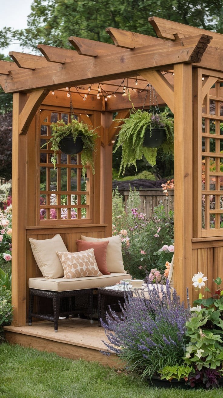 Explore timeless garden pergola ideas with a classic wooden pergola design, ideal for any outdoor setting. This garden pergola adds natural warmth to your backyard, offering a cozy retreat for relaxation. Learn how to integrate a pergola into your garden with the perfect wood choice like cedar or pine, creating a charming outdoor space. Whether you're looking for the best garden pergola styles or inspiration for your backyard garden pergola, this design is a versatile, elegant choice.